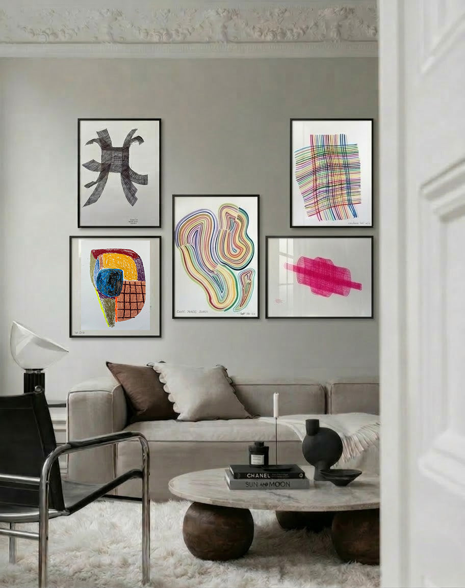 Large geometric abstract painting for modern interior by Nathalie Chikhi