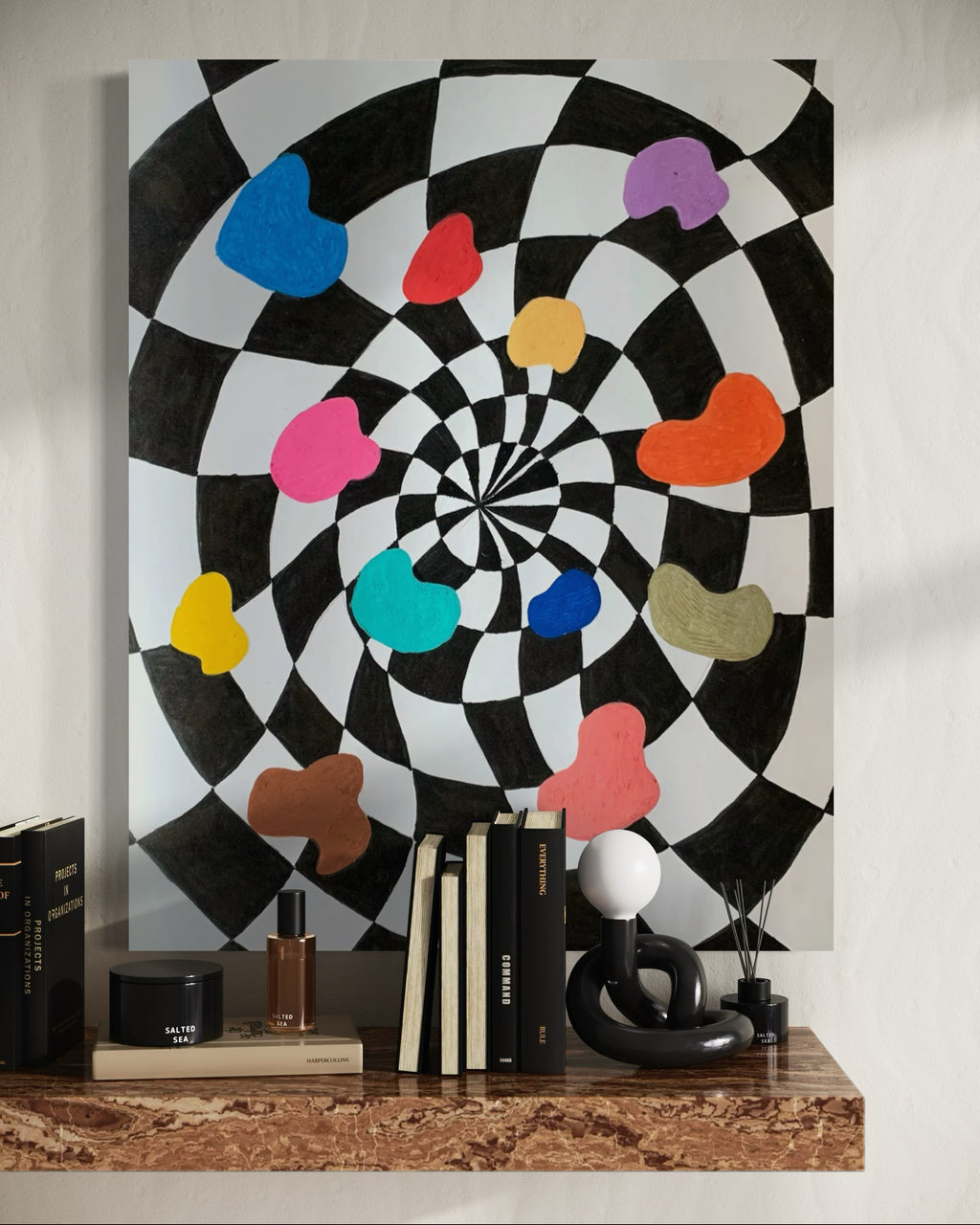 Small geometric abstract painting for modern interior by Nathalie Chikhi