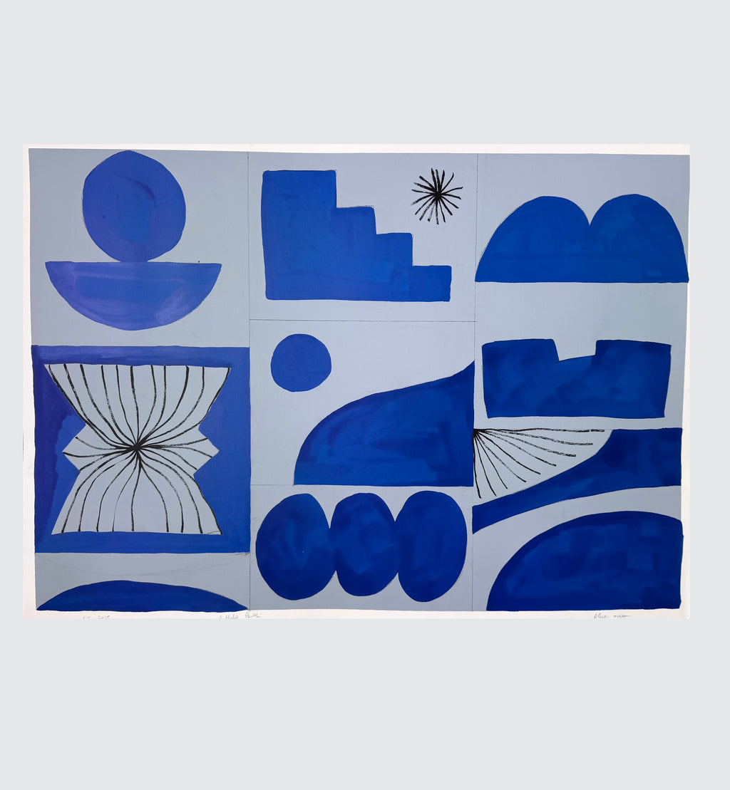 Blue Ocean — Abstract Blue Painting on Paper (Calming Contemporary Wall Art)