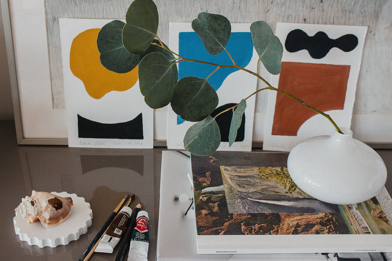 Small geometric abstract painting for modern interior by Nathalie Chikhi