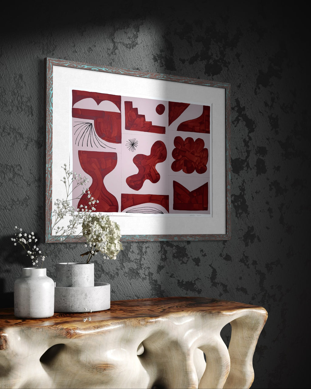 Large geometric abstract painting for modern interior by Nathalie Chikhi