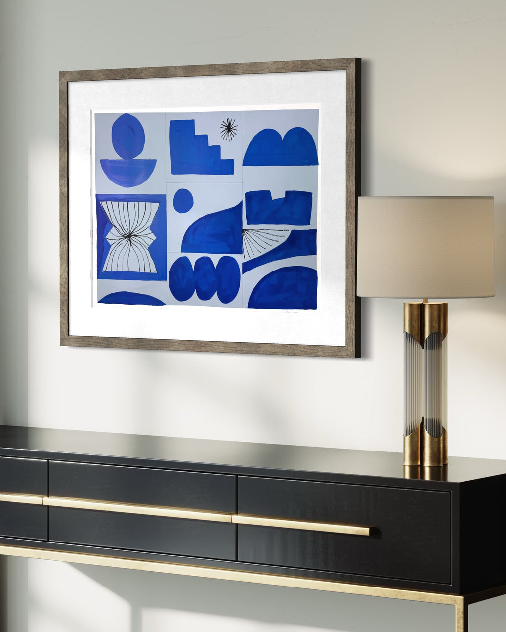 Large geometric abstract painting for modern interior by Nathalie Chikhi