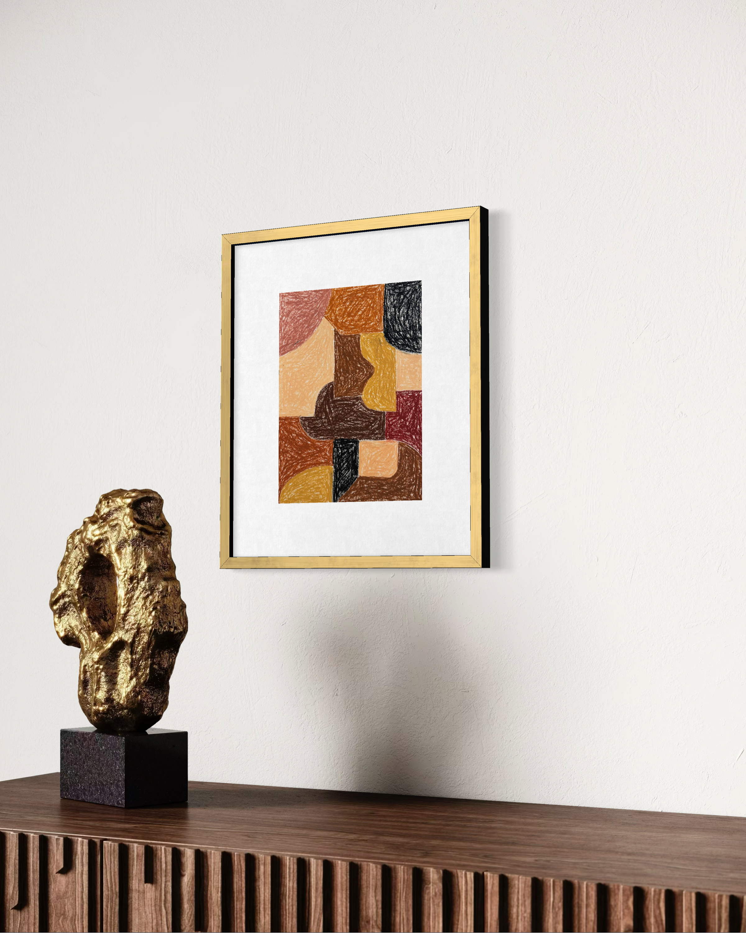 Large geometric abstract painting for modern interior by Nathalie Chikhi