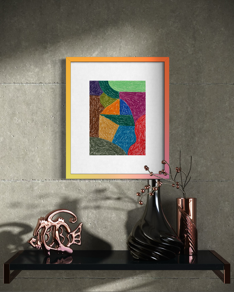 Large geometric abstract painting for modern interior by Nathalie Chikhi