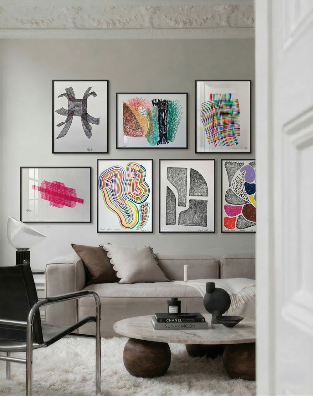 Large geometric abstract painting for modern interior by Nathalie Chikhi