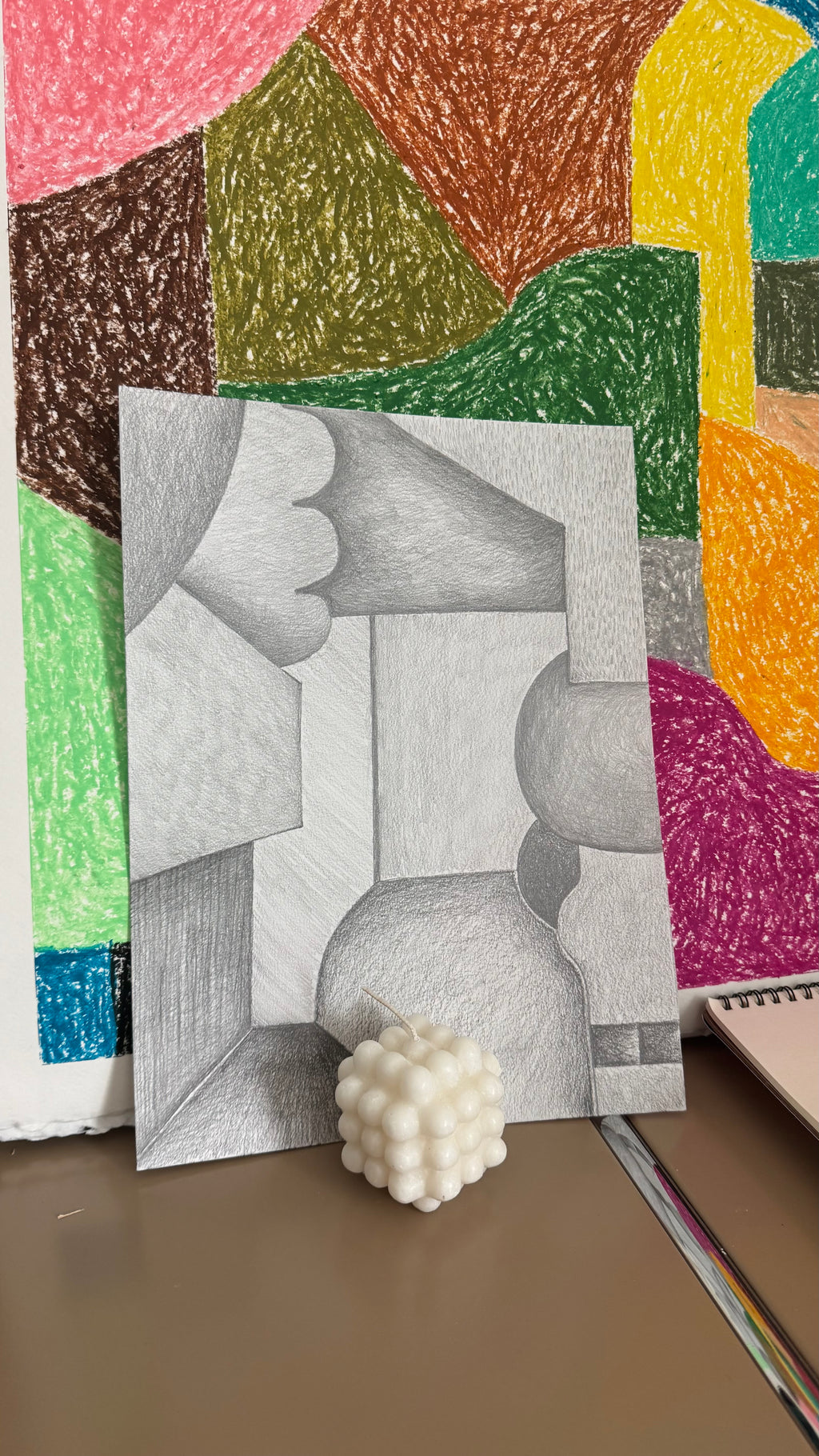 pencil artwork geometric abstract drawing for modern interior by Nathalie Chikhi